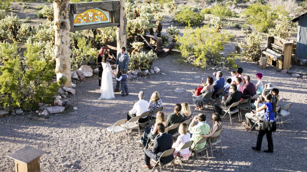 Aerial view of wedding ceremony